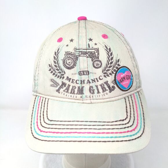 Mechanic Farm Girl Trained & Certified Strapback Hat Tan One Size Adjustable - Picture 2 of 8
